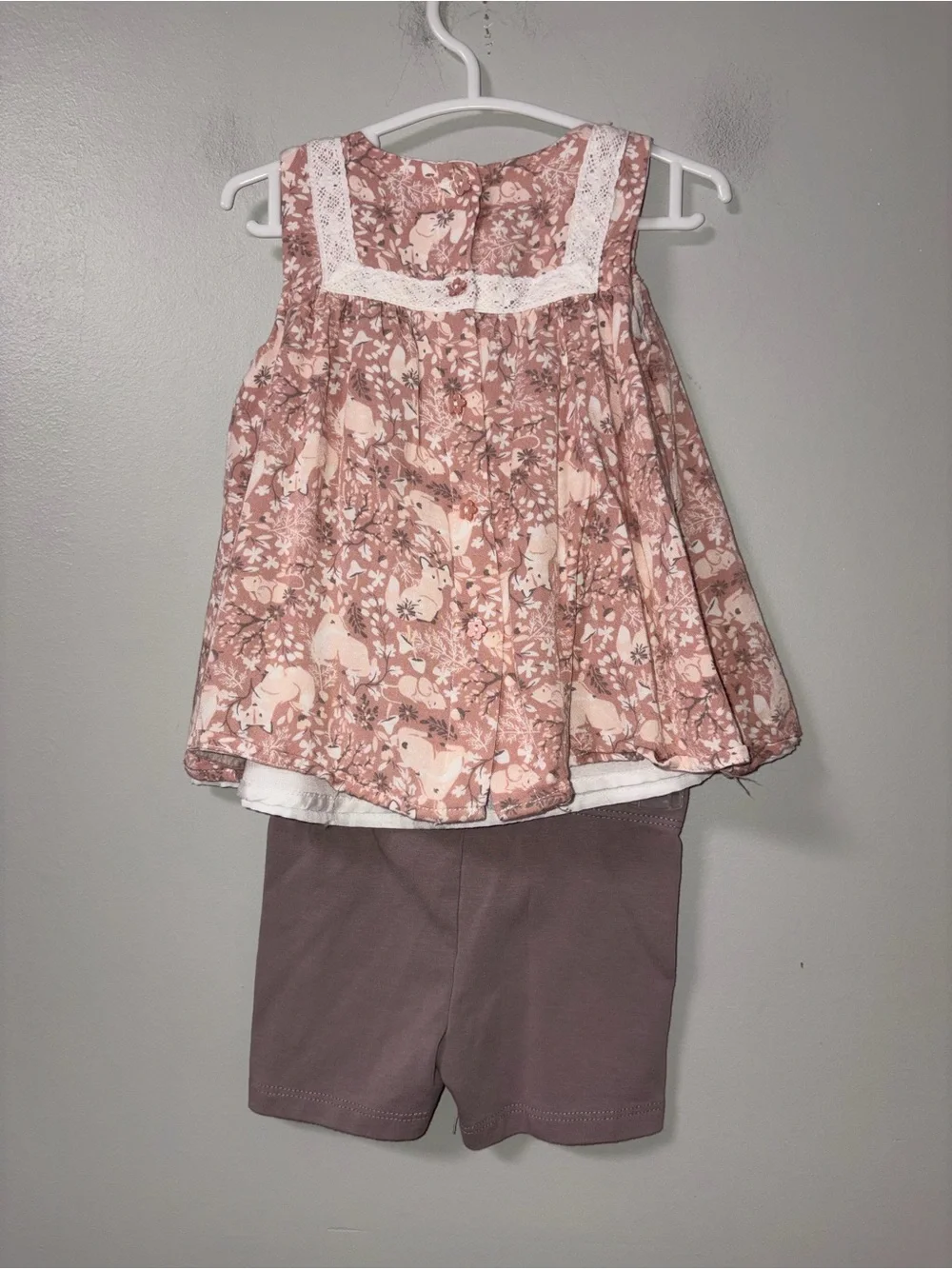 Catherine Malandrino Coral & Taupe Forest Animals Tank Short Set Lace Detail 12M